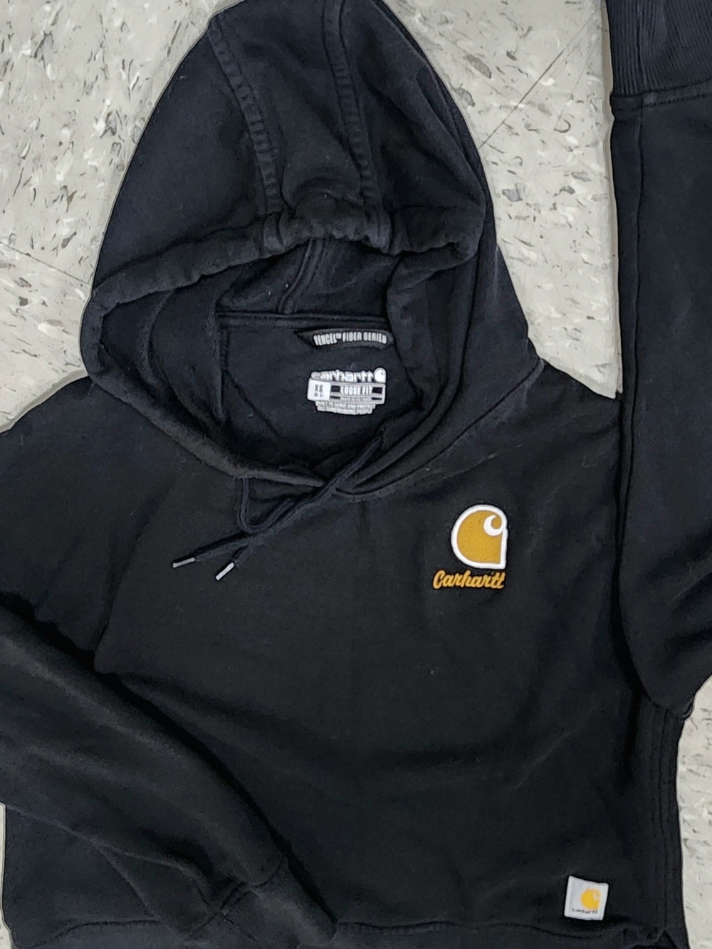 Carhartt Black Hoodie with Brown Logo - XS Loose Fit